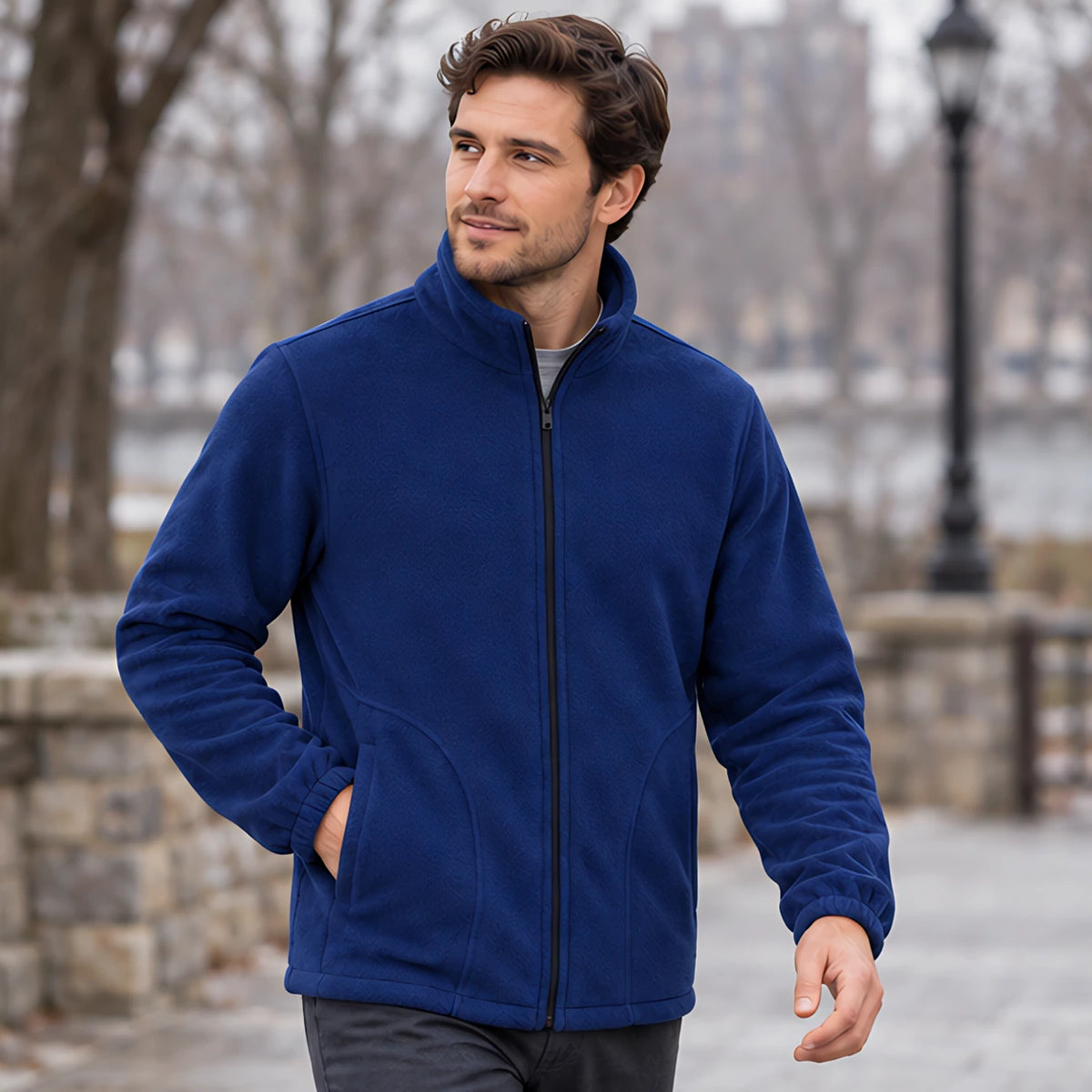 Cedric Men's Relaxed Fit Full-Zip Fleece Jacket - Denim Blue - Catalog Group: Clothing - Michael Verde - Image 2
