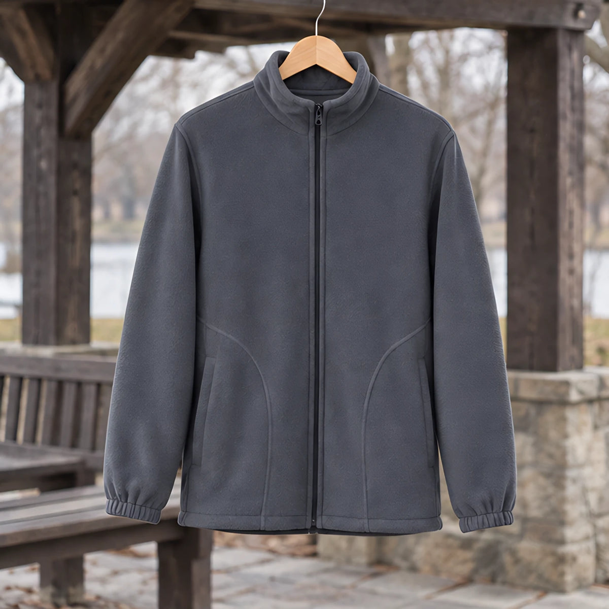 Cedric Men's Relaxed Fit Full-Zip Fleece Jacket - Gray - Department: Men - Michael Verde - Image 3