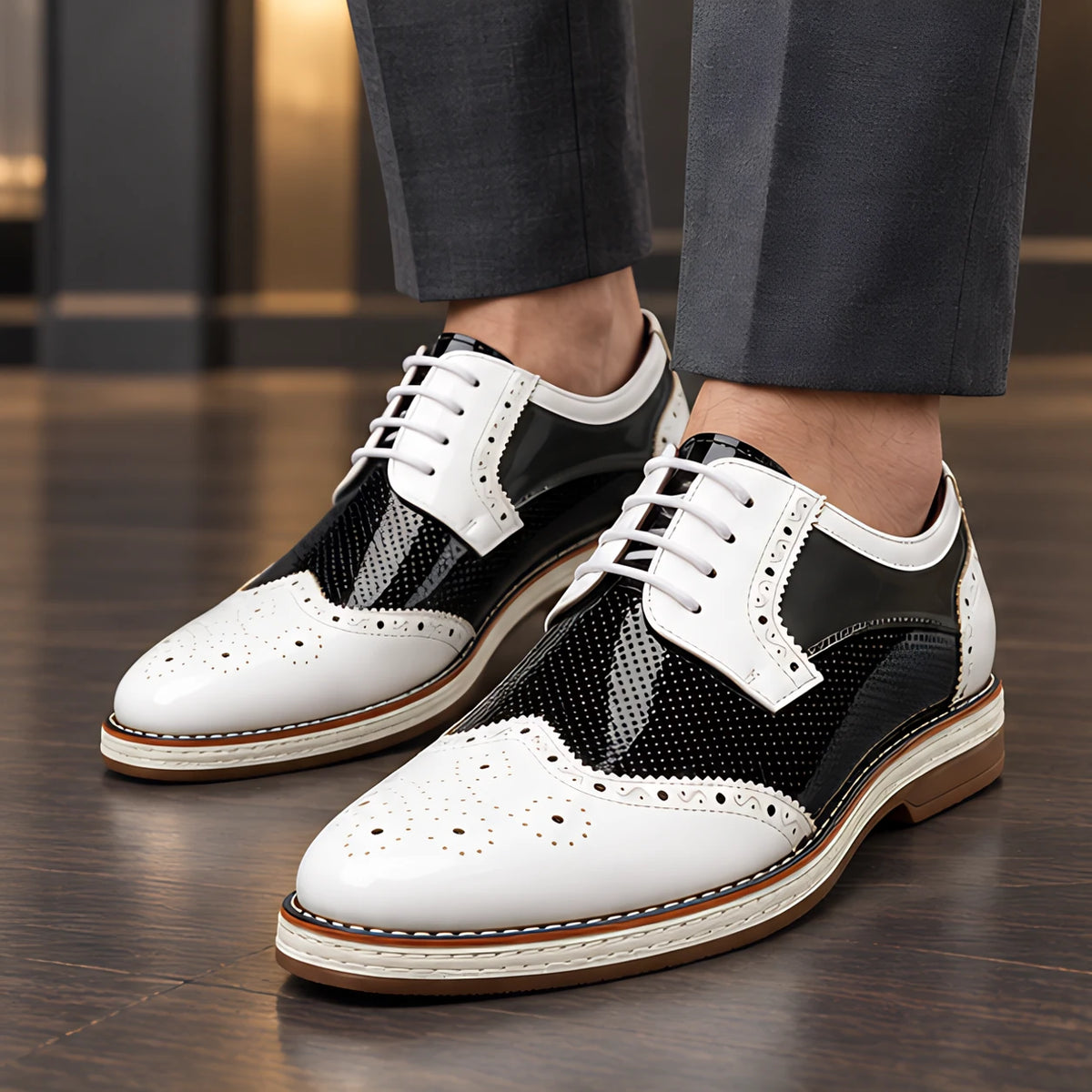 Channing Men's Two-Tone Brogue Oxfords - White - Men's Footwear > Oxford Shoes > Wingtip Oxfords - Michael Verde - Image 1