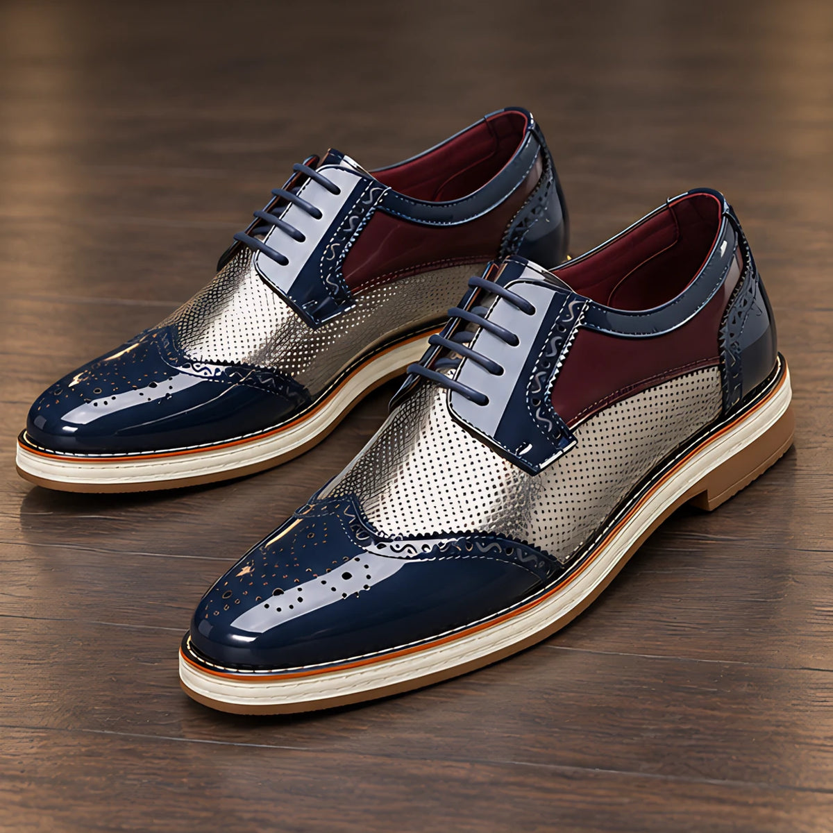 Channing Men's Two-Tone Brogue Oxfords - Navy - Shoes - Michael Verde - Image 3