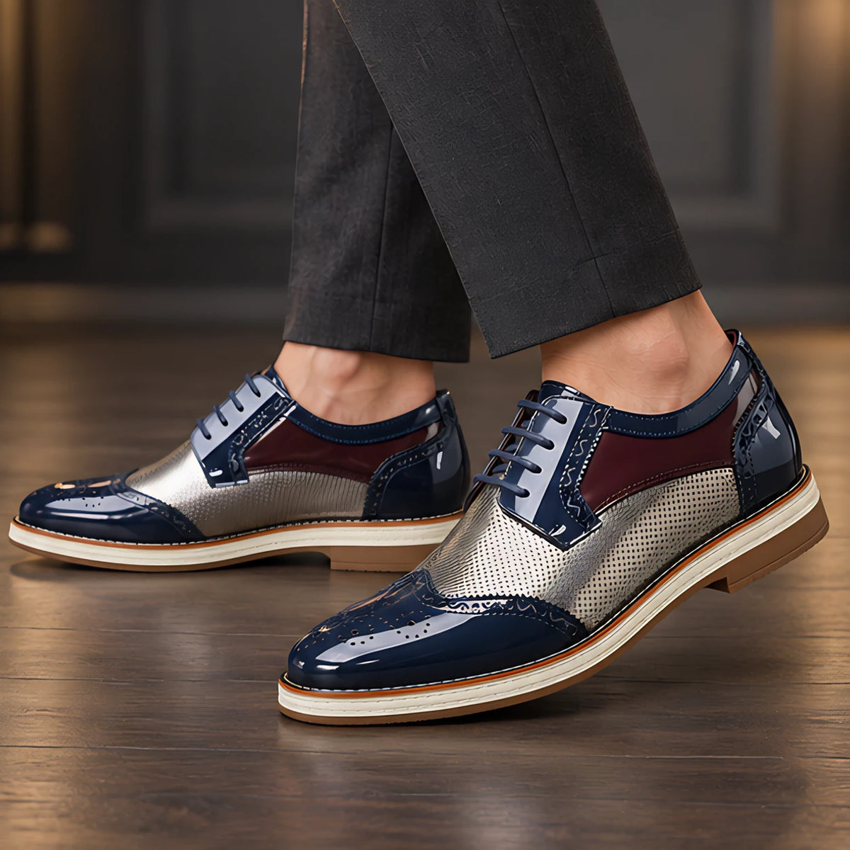 Channing Men's Two-Tone Brogue Oxfords - Navy - mens shoes - Michael Verde - Image 2