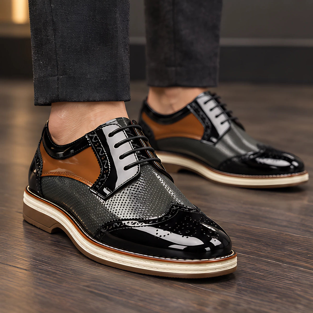 Channing Men's Two-Tone Brogue Oxfords - Black - Men's Footwear > Oxford Shoes > Wingtip Oxfords - Michael Verde - Image 1