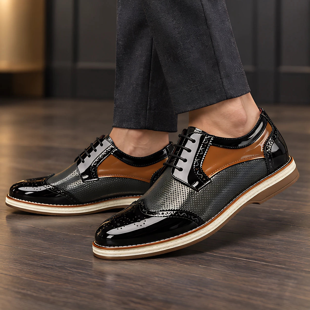 Channing Men's Two-Tone Brogue Oxfords - Black - mens shoes - Michael Verde - Image 2
