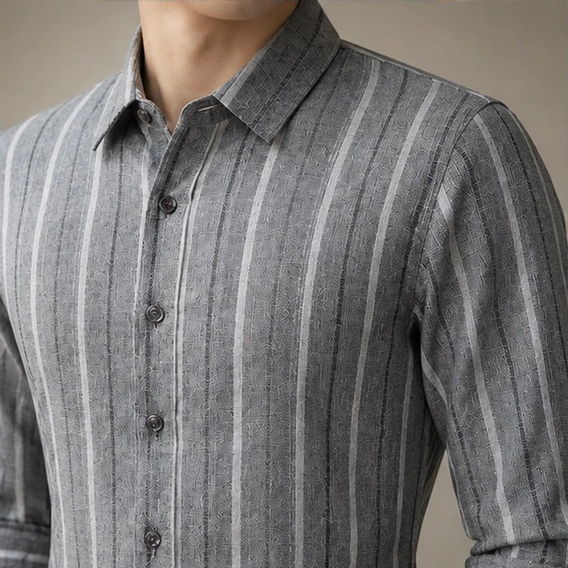 Charlton Striped Long Sleeve Shirt - Dark Gray - Men's Clothing > Shirts > Long Sleeve Button-Front Shirts - Michael Verde - Image 2