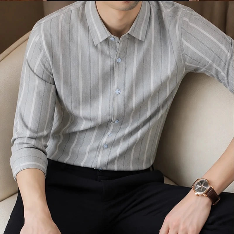 Charlton Striped Long Sleeve Shirt - Gray - Men's Clothing > Shirts > Long Sleeve Button-Front Shirts - Michael Verde - Image 2