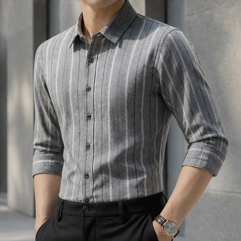 Charlton Striped Long Sleeve Shirt - Dark Gray - Men's Clothing > Shirts > Long Sleeve Button-Front Shirts - Michael Verde - Image 1