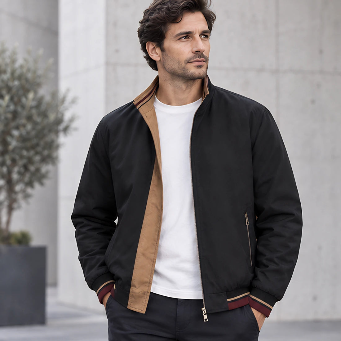 Conrad Men's Reversible Harrington Jacket - Black - Men's Clothing > Outerwear > Reversible Bomber Jackets - Michael Verde - Image 1