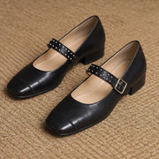 Dahlia Women's Leather Mary Jane Pumps - Black - female - Michael Verde - Image 4