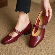 Dahlia Women's Leather Mary Jane Pumps - Maroon - Women's Shoes - Michael Verde - Image 2