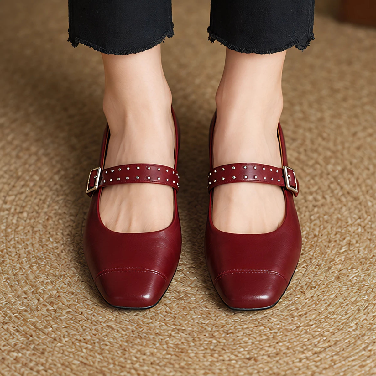 Dahlia Women's Leather Mary Jane Pumps - Maroon - Shoes - Michael Verde - Image 3