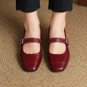 Dahlia Women's Leather Mary Jane Pumps - Maroon - Shoes - Michael Verde - Image 3