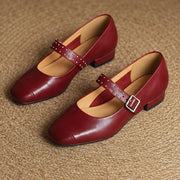 Dahlia Women's Leather Mary Jane Pumps - Maroon - female - Michael Verde - Image 4