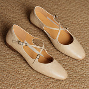 Danica Women's Leather Almond-Toe Flats - Beige - female - Michael Verde - Image 4