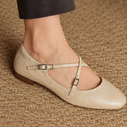 Danica Women's Leather Almond-Toe Flats - Beige - Women's Footwear > Flats > Cross-Strap Flats - Michael Verde - Image 1