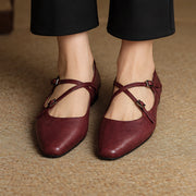 Danica Women's Leather Almond-Toe Flats - Maroon - Shoes - Michael Verde - Image 3