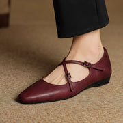 Danica Women's Leather Almond-Toe Flats - Maroon - Women's Footwear > Flats > Cross-Strap Flats - Michael Verde - Image 1