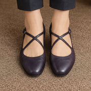 Danica Women's Leather Almond-Toe Flats - Purple - Shoes - Michael Verde - Image 3