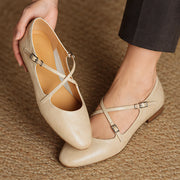 Danica Women's Leather Almond-Toe Flats - Beige - Women's Shoes - Michael Verde - Image 2