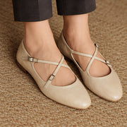 Danica Women's Leather Almond-Toe Flats - Beige - Shoes - Michael Verde - Image 3