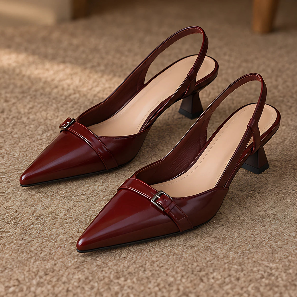 Danica Women's Leather Slingback Kitten Heels - Burgundy - female - Michael Verde - Image 4