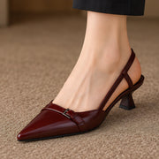 Danica Women's Leather Slingback Kitten Heels - Burgundy - Women's Footwear > Heels > Slingback Pumps - Michael Verde - Image 1