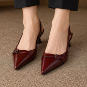 Danica Women's Leather Slingback Kitten Heels - Burgundy - Shoes - Michael Verde - Image 3