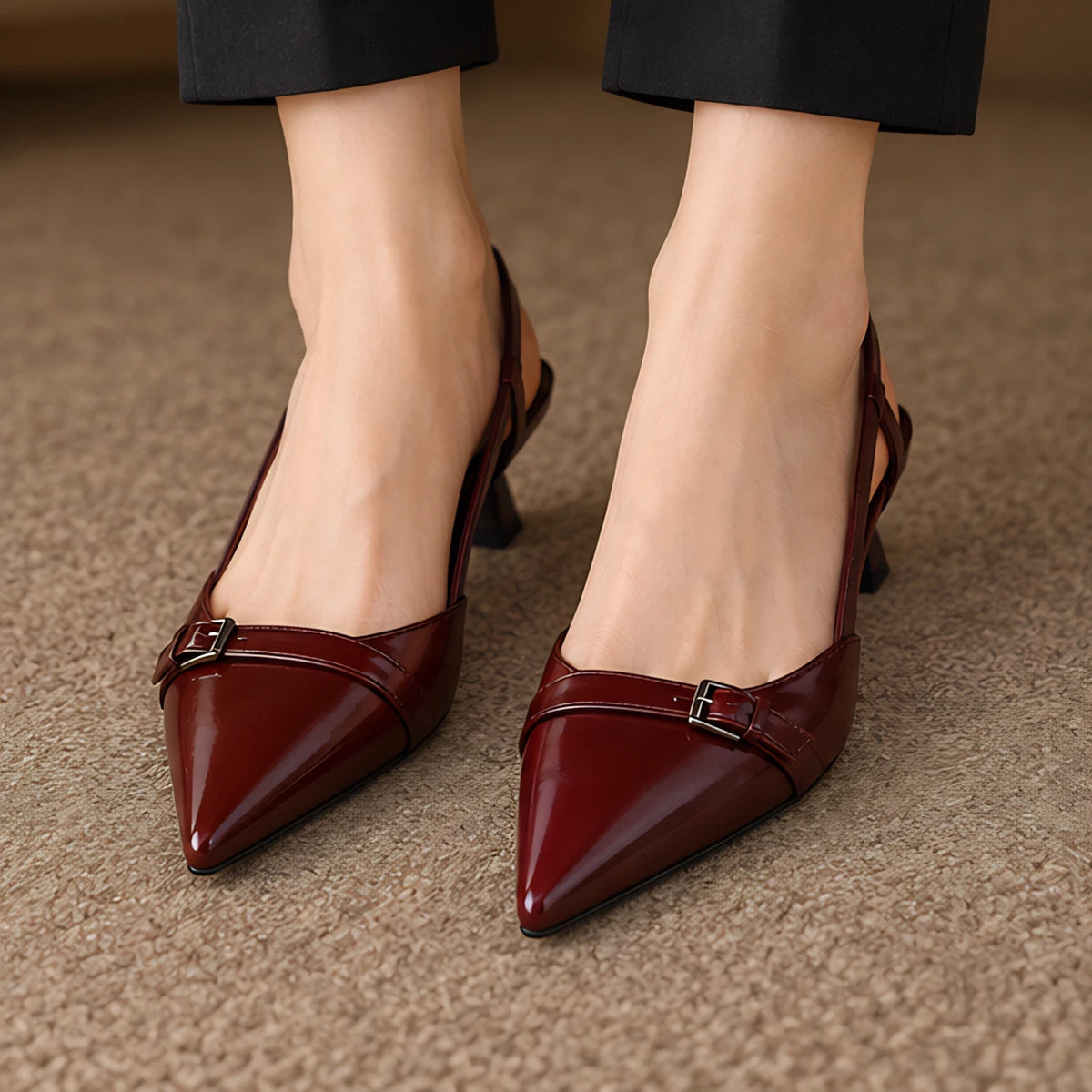 Danica Women's Leather Slingback Kitten Heels - Burgundy - Shoes - Michael Verde - Image 3