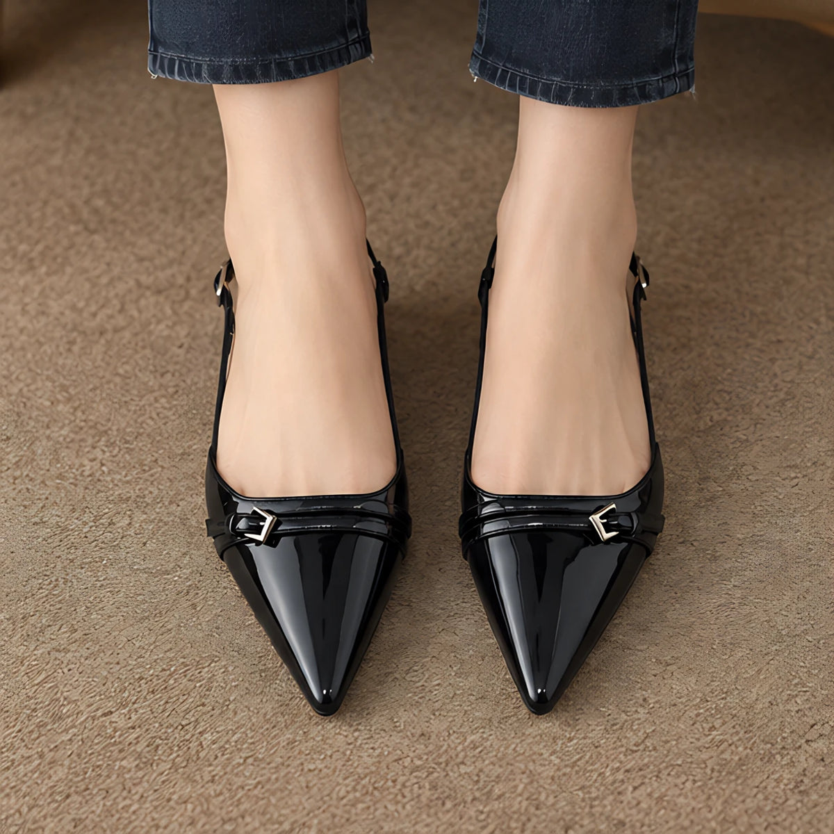 Danica Women's Leather Slingback Kitten Heels - Black - Shoes - Michael Verde - Image 3