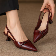 Danica Women's Leather Slingback Kitten Heels - Burgundy - Women's Shoes - Michael Verde - Image 2