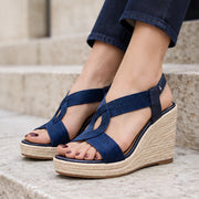 Delmara Women's Open-Toe Platform Wedge Sandals - Blue - female - Michael Verde - Image 4