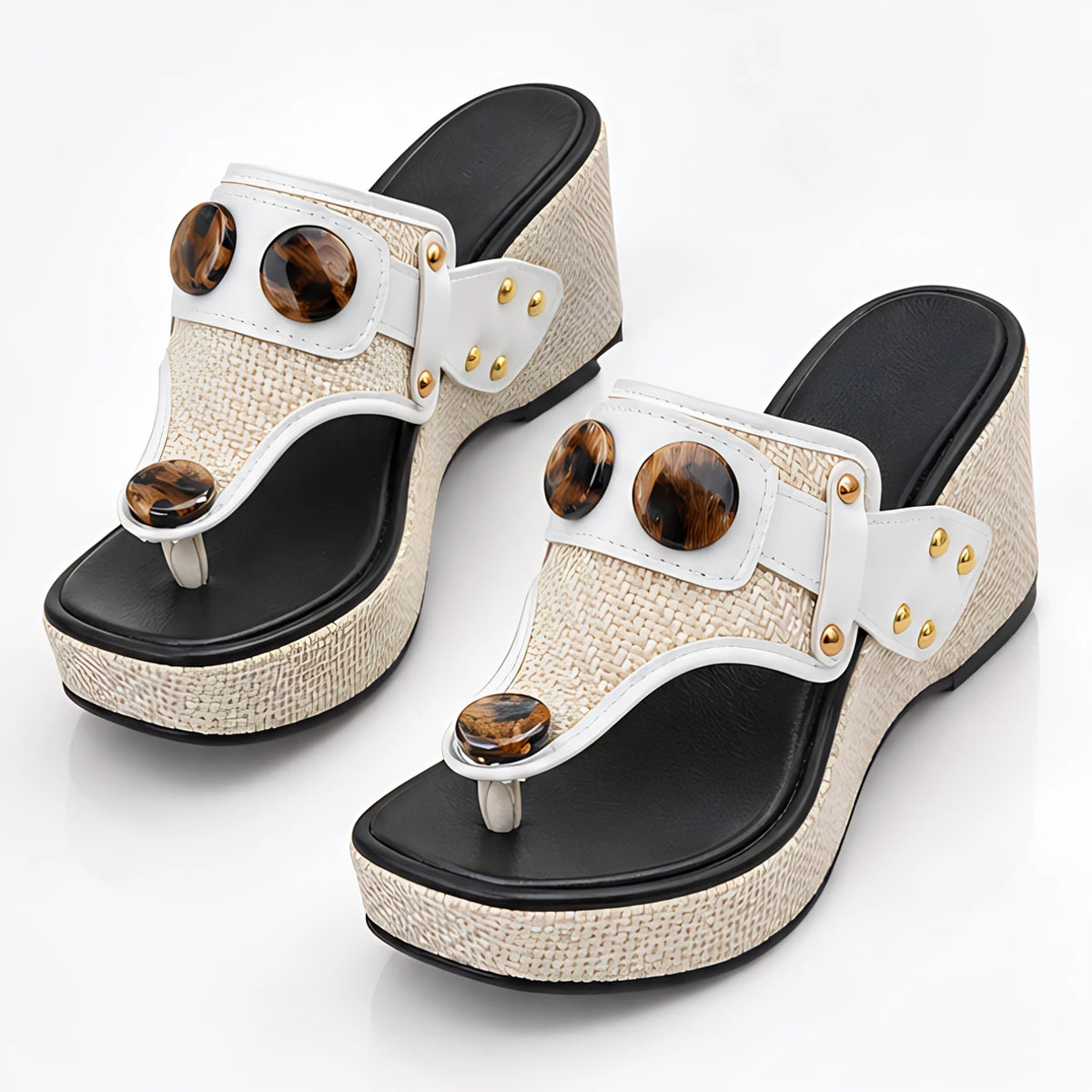 Delsara Women's Textured Platform Wedge Sandals - White - Shoes - Michael Verde - Image 2