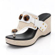 Delsara Women's Textured Platform Wedge Sandals - White - Women's Footwear > Sandals > Wedge Sandals - Michael Verde - Image 1
