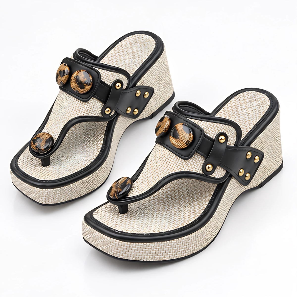 Delsara Women's Textured Platform Wedge Sandals - Black - Shoes - Michael Verde - Image 2