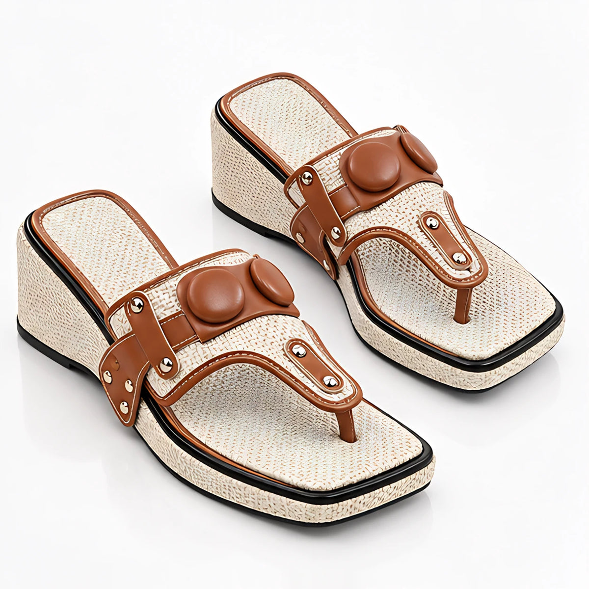 Delsara Women's Textured Platform Wedge Sandals - Brown - Shoes - Michael Verde - Image 2
