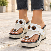 Delsara Women's Textured Platform Wedge Sandals - White - Women's Footwear > Sandals > Wedge Sandals - Michael Verde - Image 3