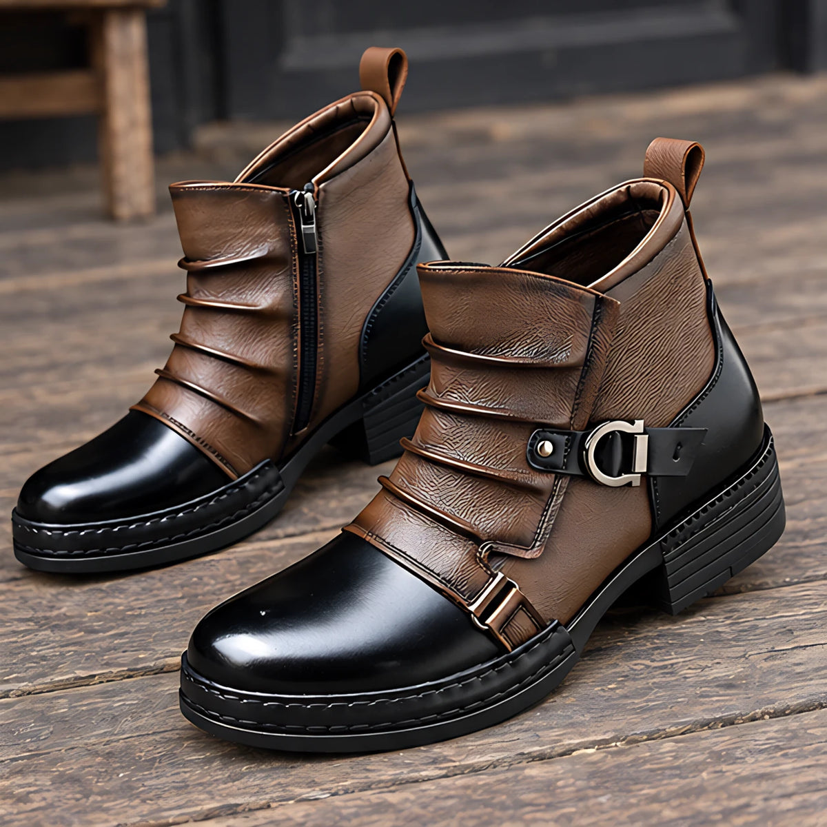 Eddington Buckle-Strap Leather Boots - Chestnut & Black Toe - male - Michael Verde - Image 4