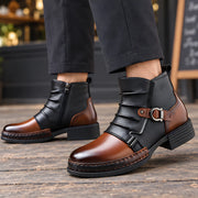 Eddington Buckle-Strap Leather Boots - Black & Cognac Toe - Shoes - Michael Verde - Image 2