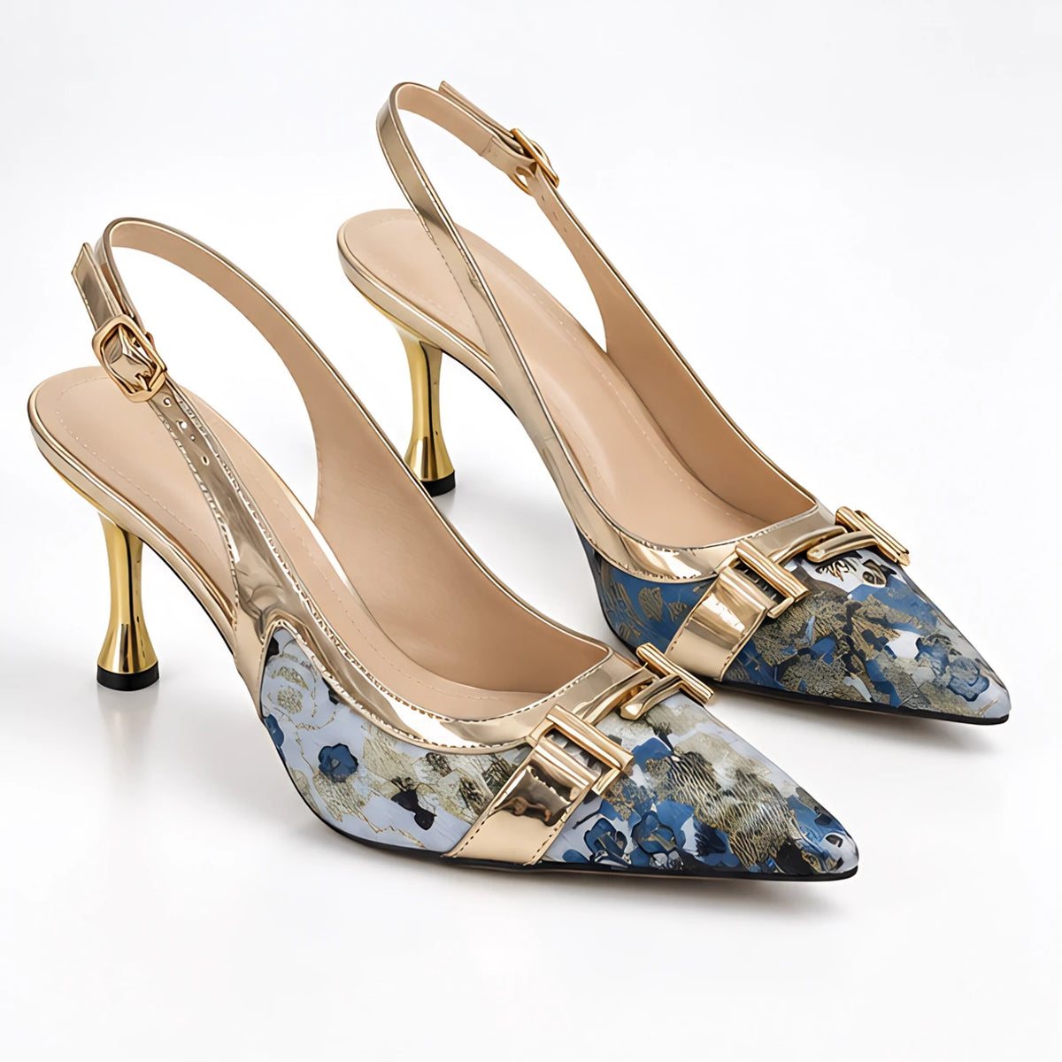 Elaria Women's Pointed-Toe Floral Slingback Heels - Blue - Shoes - Michael Verde - Image 2