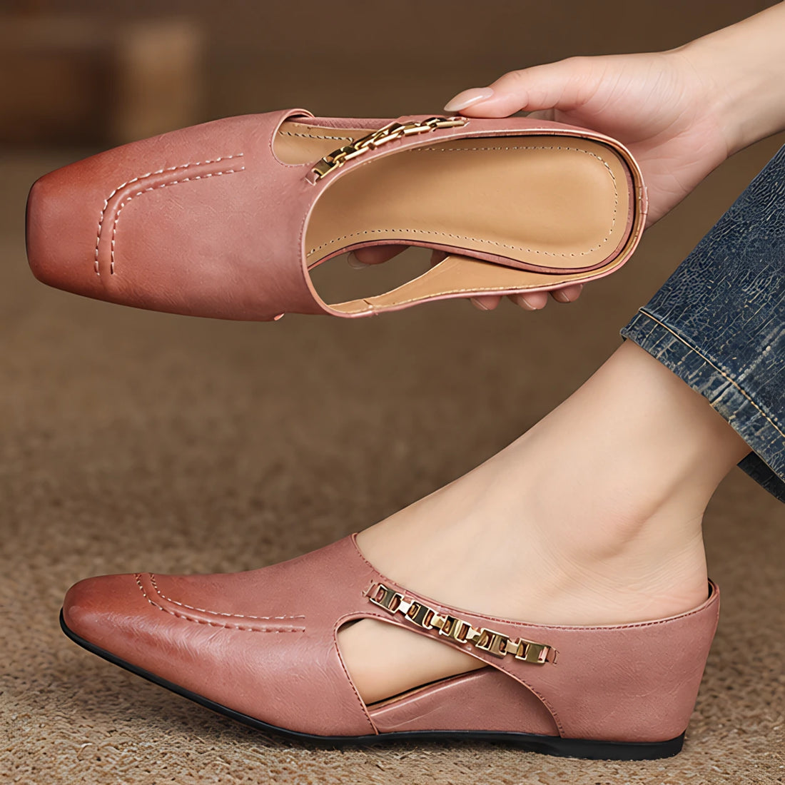 Elinor Women's Square-Toe Slip-On Leather Mules - Pink - women's shoes - Michael Verde - Image 2