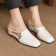 Elinor Women's Square-Toe Slip-On Leather Mules - White - women's shoes - Michael Verde - Image 2