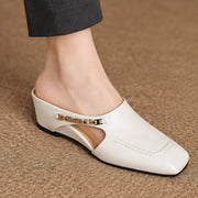 Elinor Women's Square-Toe Slip-On Leather Mules - White - Women's Footwear > Mules > Leather Mules - Michael Verde - Image 1