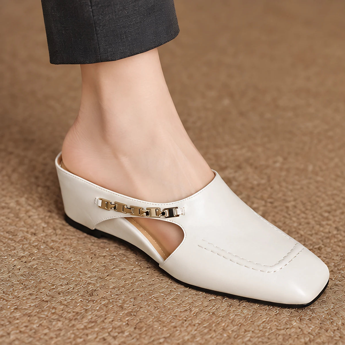 Elinor Women's Square-Toe Slip-On Leather Mules - White - Women's Footwear > Mules > Leather Mules - Michael Verde - Image 1