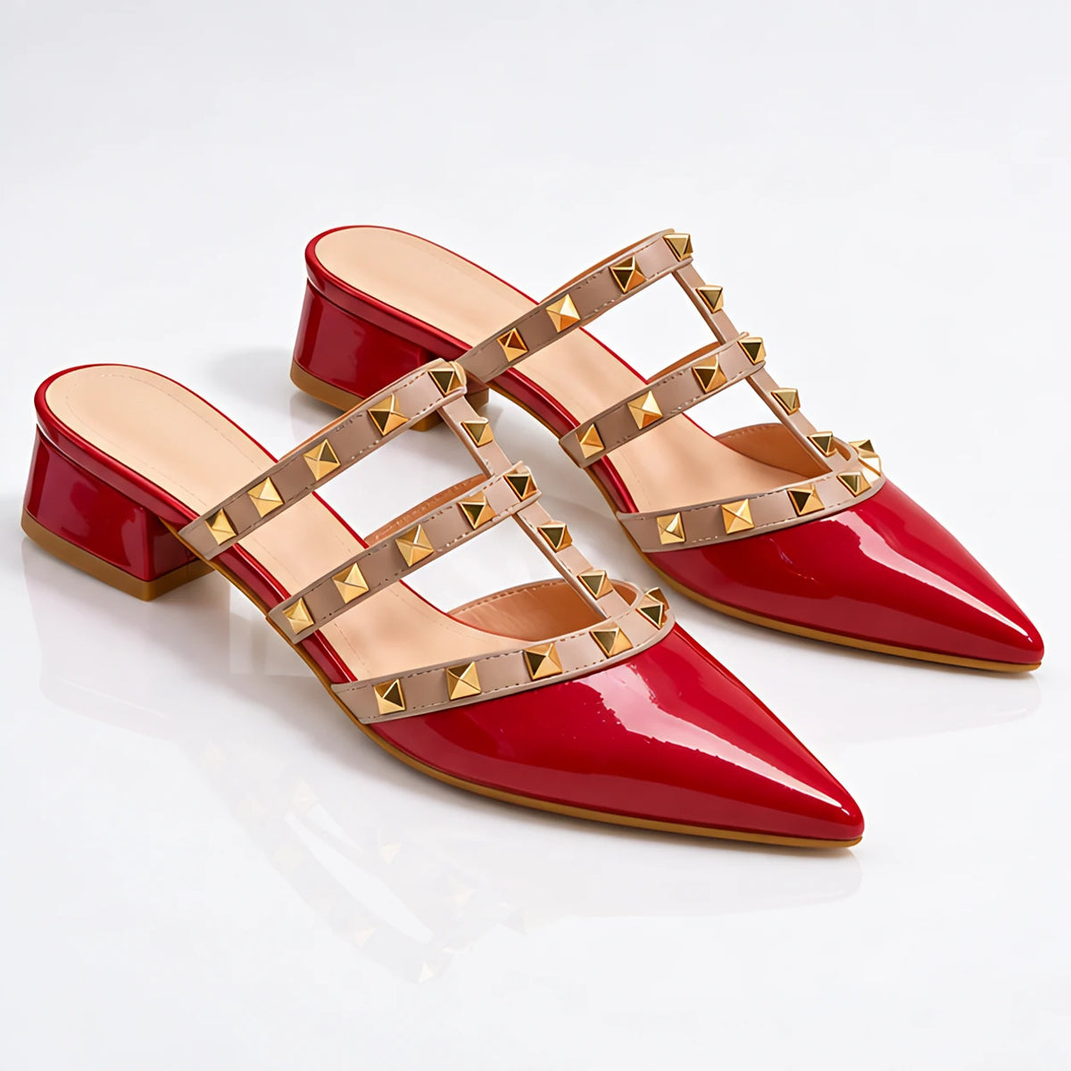 Elladine Women's Studded Slip-On Mule - Red - Women's Footwear > Mules > Pointed-Toe Mules - Michael Verde - Image 1