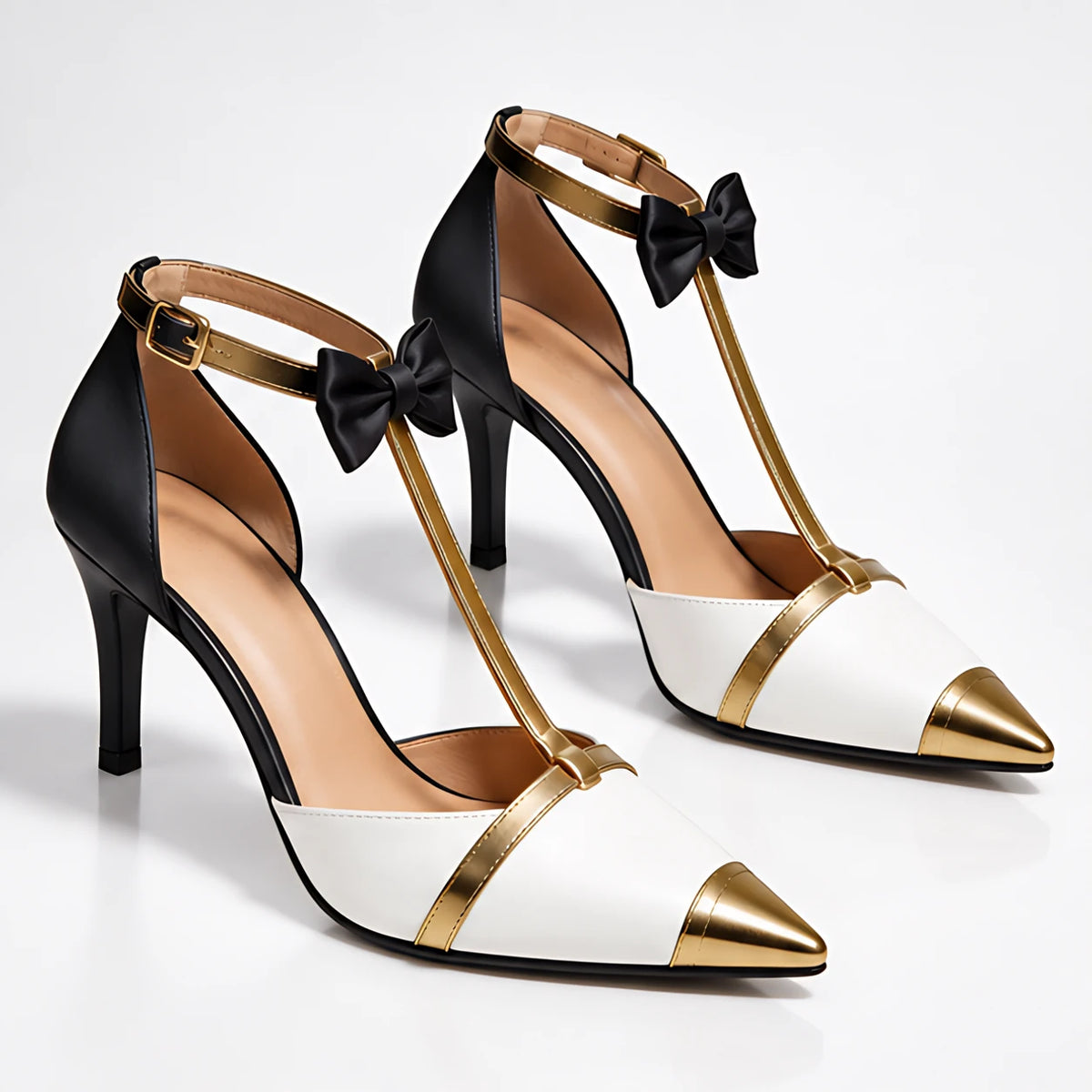 Elowette Women's Pointed-Toe T-Strap Heels - Ivory - Women's Footwear > Heels > T-Strap Stiletto Heels - Michael Verde - Image 1