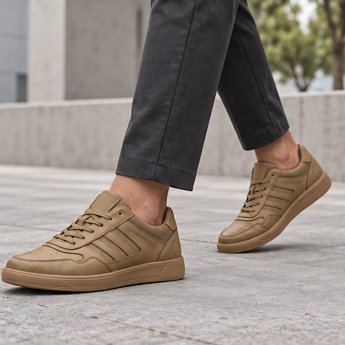 Emric Men's Leather Low-Top Sneakers - Khaki - Footwear > Sneakers > Leather Sneakers - Michael Verde - Image 1