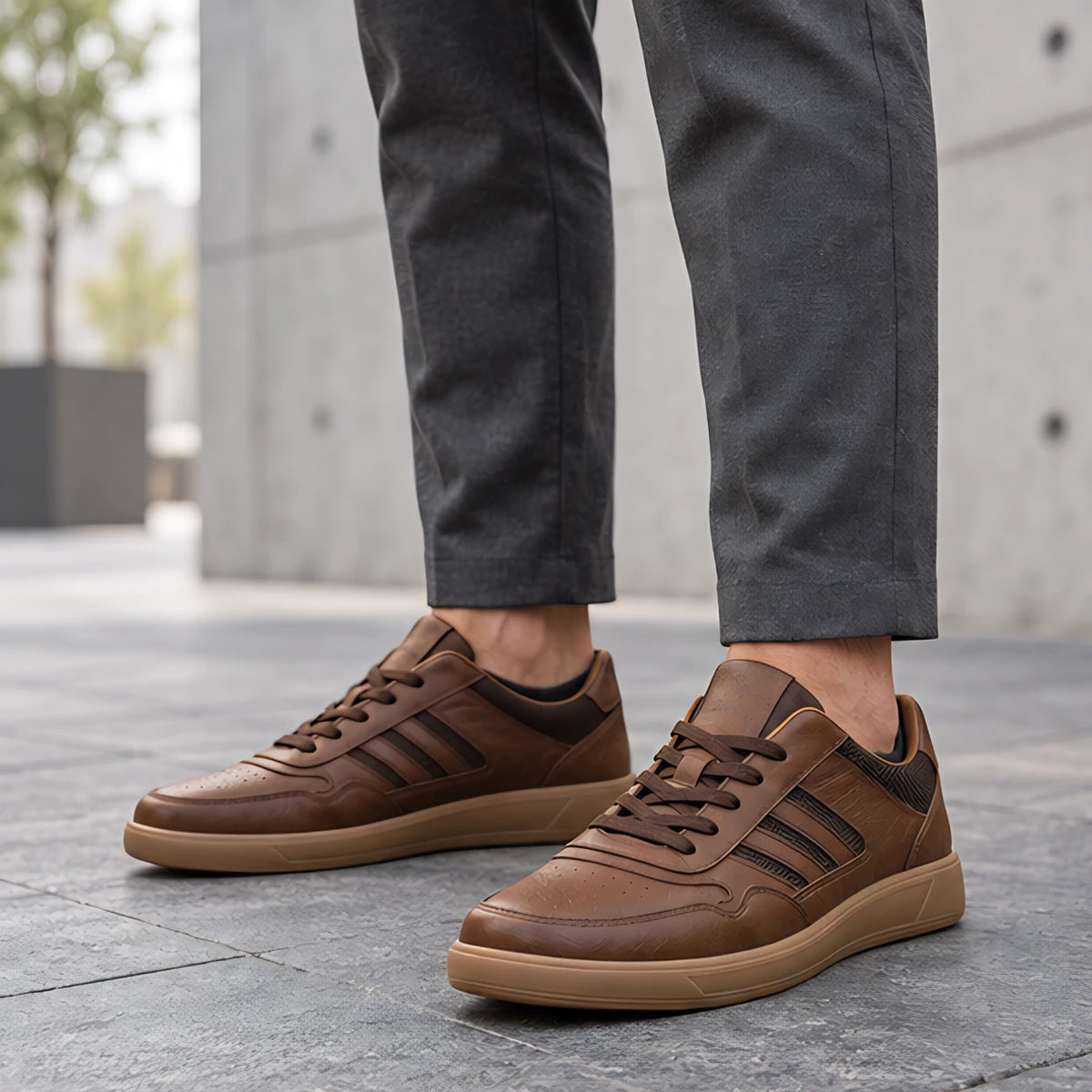 Emric Men's Leather Low-Top Sneakers - Brown - Footwear > Sneakers > Leather Sneakers - Michael Verde - Image 1