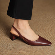 Estella Women's Leather Slingback Block Heels - Brown - Women's Footwear > Heels > Slingback Heels - Michael Verde - Image 1