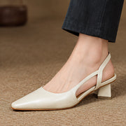 Estella Women's Leather Slingback Block Heels - White - Women's Footwear > Heels > Slingback Heels - Michael Verde - Image 1