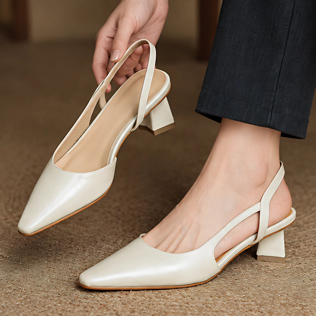 Estella Women's Leather Slingback Block Heels - White - Women's Shoes - Michael Verde - Image 2