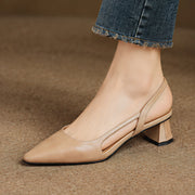 Estella Women's Leather Slingback Block Heels - Apricot - Women's Footwear > Heels > Slingback Heels - Michael Verde - Image 1